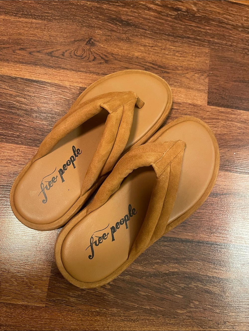 Free People Cognac Suede Thong Sandals